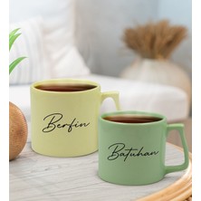 Bk Gift Kişiye Özel Isimli Pastel Sarı ve Yeşil 2'li Middle Kupa Bardak Seti-1, Sevgiliye Hediye, Ev Hediyesi, Arkadaşa Hediye
