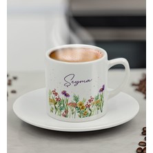 Bk Gift Kişiye Özel Isimli Çiçek Tasarımlı Türk Kahvesi Fincanı-7, Arkadaşa Hediye, Sevgiliye Hediye, Doğum Günü Hediyesi