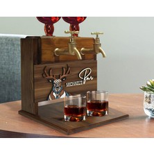 Bk Gift Kişiye Özel Kabartma Geyik Tasarımlı Isimli Çift Musluklu Doğal Ahşap Içki Standı-1, Içki Standı, Doğum Günü Hediyesi, Ev Hediyesi