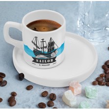 Bk Gift Kişiye Özel Sunum Tabaklı Denizci Tasarımlı Kahve Fincanı-4, Sevgiliye Hediye, Arkadaşa Hediye, Denizciye Hediye