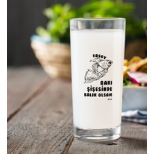 BK Gift Kişiye Özel Renkli Baskılı Rakı Şişesinde Balık Olsam Rakı Bardağı