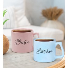 Bk Gift Kişiye Özel Isimli Pastel Pembe ve Mavi 2'li Middle Kupa Bardak Seti-6, Sevgiliye Hediye, Ev Hediyesi, Arkadaşa Hediye