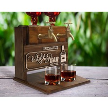 Bk Gift Kişiye Özel Kabartma Isimli ve Tarihli Çift Musluklu Doğal Ahşap Içki Standı-35, Içki Standı, Doğum Günü Hediyesi, Ev Hediyesi
