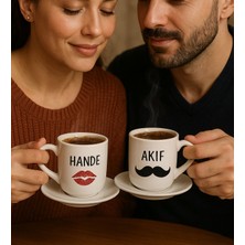 Bk Gift Kişiye Özel Isimli Dudak & Bıyık Tasarımlı 2’li Sevgili Türk Kahvesi Fincan Seti-1, Sevgiliye Hediye, Arkadaşa Hediye