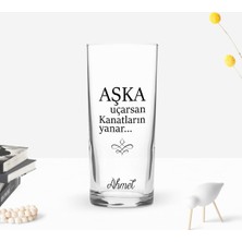 BK Gift Kişiye Özel Renkli Baskılı Aşka Uçarsan Tasarımlı Rakı Bardağı-1