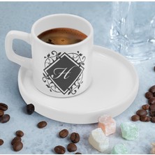 Bk Gift Kişiye Özel Sunum Tabaklı Harfli Kahve Fincanı-6, Sevgiliye Hediye, Aileye Hediye, Arkadaşa Hediye