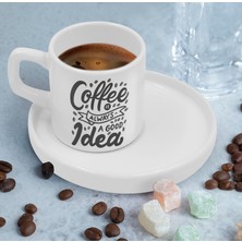Bk Gift Sunum Tabaklı Coffe Tasarımlı Kahve Fincanı-5, Sevgiliye Hediye, Aileye Hediye, Arkadaşa Hediye