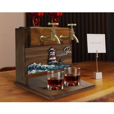 Bk Gift Kişiye Özel Kabartma Manzara Tasarımlı Isimli Çift Musluklu Doğal Ahşap Içki Standı-11, Içki Standı, Doğum Günü Hediyesi, Ev Hediyesi