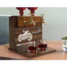 Bk Gift Kişiye Özel Kabartma Motorsiklet Tasarımlı Isimli Çift Musluklu Doğal Ahşap Içki Standı-1, Içki Standı, Doğum Günü Hediyesi, Ev Hediyesi