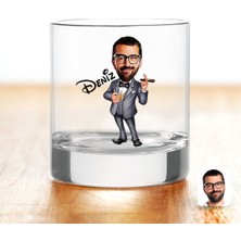 BK Gift Kişiye Özel Renkli Baskılı Erkek Patron Karikatürlü Viski Bardağı-3