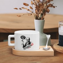 Bk Gift Kişiye Özel Isimli Psikiyatrist Tasarımlı-5, Ahşap Altlıklı Seramik Fincan, Meslek Hediyesi, Yeni Iş Hediyesi