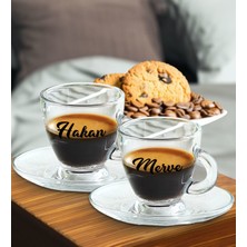 Bk Gift Kişiye Özel Isimli Dtf 2’li Cam Espresso Fincan Takımı, Sevgiliye Hediye, Arkadaşa Hediye, Doğum  Günü Hediyesi