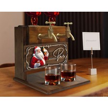 Bk Gift Kişiye Özel Kabartma Yeni Yıl Tasarımlı Isimli Çift Musluklu Doğal Ahşap Içki Standı-15, Içki Standı, Doğum Günü Hediyesi, Ev Hediyesi
