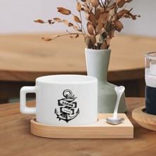 Bk Gift Kişiye Özel Isimli Denizci Tasarımlı-3, Ahşap Altlıklı Seramik Fincan, Meslek Hediyesi, Yeni Iş Hediyesi
