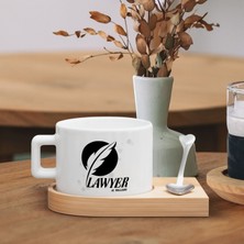 Bk Gift Kişiye Özel Isimli Avukat Tasarımlı-10, Ahşap Altlıklı Seramik Fincan, Meslek Hediyesi, Yeni Iş Hediyesi
