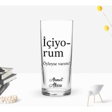 BK Gift Kişiye Özel Renkli Baskılı Içiyorum Öyleyse Varım Tasarımlı Rakı Bardağı-1