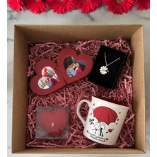 Bk Gift Kişiye Özel Kalp Puzzle Çerçeve & Sevgililer Günü Tasarımlı Kupa & Kalp Mum & Papatya Kolye Hediye Kutulu Set, Sevgiliye Hediye, Yıl Dönümü Hediyesi