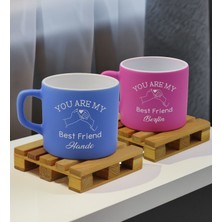 Bk Gift Kişiye Özel Isimli Best Friend 2’li Mavi ve Pembe Renkli Middle Çay & Kahve Fincanı-2, Arkadaşa Hediye, Sevgiliye Hediye