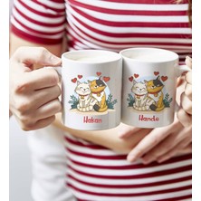 BK Gift Kişiye Özel Sevgililer Günü Sevimli Çiftler Tasarımlı Ikili Kupa Bardak-6