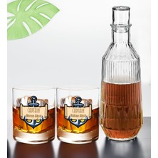 Bk Gift Kişiye Özel Isimli Dtf Kaptan Tasarımlı Ikili Viski Kadehi ve Karaf Seti-3, Arkadaşa Hediye, Sevgiliye Hediye