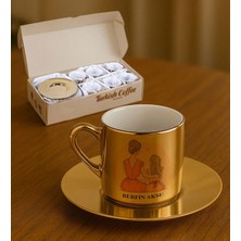 Bk Gift Kişiye Özel Anneler Günü Tasarımlı Porselen Metalik Altın Kahve Fincanı 6 'lı Set-5, Anneye Hediye, Anneler Günü Hediyesi