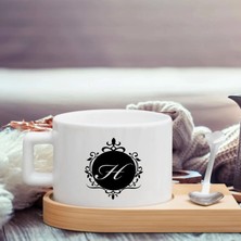 Bk Gift Kişiye Özel Baş Harf Isimli Ahşap Altlıklı Seramik Fincan-6 , Meslek Hediyesi, Yeni Iş Hediyesi