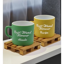 Bk Gift Kişiye Özel Isimli Best Friend 2’li Yeşil ve Sarı Renkli Middle Çay & Kahve Fincanı-1, Arkadaşa Hediye, Sevgiliye Hediye
