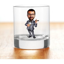 BK Gift Kişiye Özel Renkli Baskılı Erkek Patron Karikatürlü Viski Bardağı