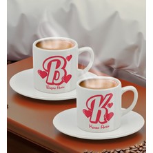 Bk Gift Kişiye Özel Kalpli Harf Tasarımlı Ikili Türk Kahvesi Fincanı