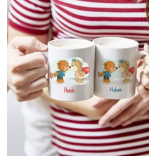 BK Gift Kişiye Özel Sevgililer Günü Sevimli Çiftler Tasarımlı Ikili Kupa Bardak-1