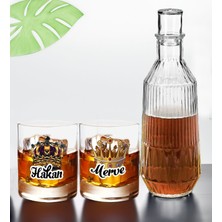 Bk Gift Kişiye Özel Isimli Dtf Kral Kraliçe Tacı Tasarımlı Ikili Viski Kadehi ve Karaf Seti, Arkadaşa Hediye, Sevgiliye Hediye