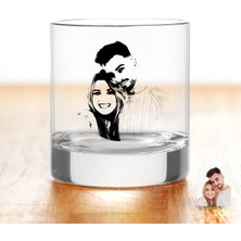BK Gift Kişiye Özel Renkli Baskılı Sevgililer Silüet Viski Bardağı-1