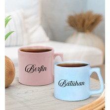 Bk Gift Kişiye Özel Isimli Pastel Pembe ve Mavi 2'li Middle Kupa Bardak Seti-4, Sevgiliye Hediye, Ev Hediyesi, Arkadaşa Hediye