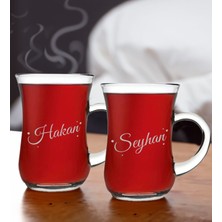 Bk Gift Kişiye Özel Isimli Ikili Keyif Kulplu Çay Bardağı Seti-3, Arkadaşa, Sevgiliye Hediye, Ev Hediyesi, Doğum Günü Hediyesi