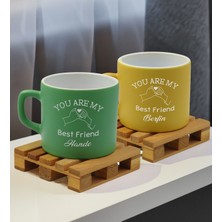 Bk Gift Kişiye Özel Isimli Best Friend 2’li Yeşil ve Sarı Renkli Middle Çay & Kahve Fincanı-2, Arkadaşa Hediye, Sevgiliye Hediye