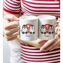 BK Gift Kişiye Özel Sevgililer Günü Sevimli Çiftler Tasarımlı Ikili Kupa Bardak-2