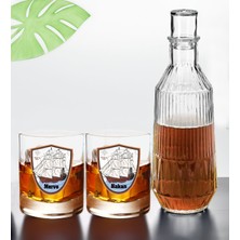 Bk Gift Kişiye Özel Isimli Dtf Kaptan Tasarımlı Ikili Viski Kadehi ve Karaf Seti-5, Arkadaşa Hediye, Sevgiliye Hediye