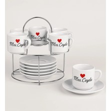 Bk Gift Kişiye Özel Isimli 6'lı Metal Standlı Türk Kahvesi Fincanı-1, Anneye Hediye, Anneler Günü Hediyesi