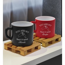 Bk Gift Kişiye Özel Isimli Best Friend 2’li Siyah ve Kırmızı Renkli Middle Çay & Kahve Fincanı-2, Arkadaşa Hediye, Sevgiliye Hediye