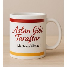 Bk Gift Kişiye Özel Sarı Kırmızı Aslan Gibi Taraftar Tasarımlı Beyaz Kupa Bardak-1, Taraftar Hediyesi, Doğum Günü Hediyesi, Arkadaşa Hediye