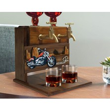 Bk Gift Kişiye Özel Kabartma Motorsiklet Tasarımlı Isimli Çift Musluklu Doğal Ahşap Içki Standı-3, Içki Standı, Doğum Günü Hediyesi, Ev Hediyesi