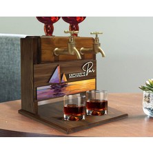 Bk Gift Kişiye Özel Kabartma Manzara Tasarımlı Isimli Çift Musluklu Doğal Ahşap Içki Standı-30, Içki Standı, Doğum Günü Hediyesi, Ev Hediyesi