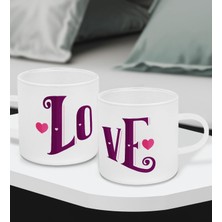 Bk Gift Love Tasarımlı 2’li Buzlu Cam Türk Kahvesi Fincanı, Sevgiliye Hediye, Arkadaşa Hediye, Anneye Hediye, Ofis Hesiyesi