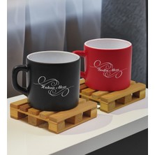 Bk Gift Kişiye Özel Isimli 2’li Siyah ve Kırmızı Renkli Middle Çay & Kahve Fincanı-2, Arkadaşa Hediye, Sevgiliye Hediye