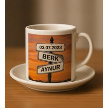 Bk Gift Kişiye Özel Aşkın Yol Tabelası Tasarımlı Türk Kahvesi Fincanı-1, Sevgiliye Hediye, Eşe Hediye, Yıldönümü Hediyesi