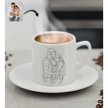 Bk Gift Kişiye Özel Line Art Tasarımlı Türk Kahvesi Fincanı-1, Arkadaşa Hediye, Sevgiliye Hediye, Eşe Hediye