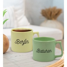 Bk Gift Kişiye Özel Isimli Pastel Sarı ve Yeşil 2'li Middle Kupa Bardak Seti-2, Sevgiliye Hediye, Ev Hediyesi, Arkadaşa Hediye