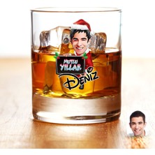 BK Gift Kişiye Özel Renkli Baskılı Erkek Yeni Yıl Karikatürlü Viski Bardağı-1
