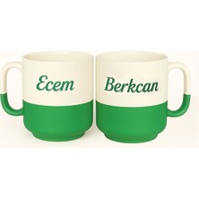 Bk Gift Kişiye Özel Yeşil - Beyaz Taraftar Isimli Ikili Kupa Bardak-1, Taraftar Hediyesi, Arkadaşa Hediyesi