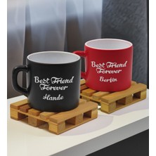 Bk Gift Kişiye Özel Isimli Best Friend 2’li Siyah ve Kırmızı Renkli Middle Çay & Kahve Fincanı-1, Arkadaşa Hediye, Sevgiliye Hediye